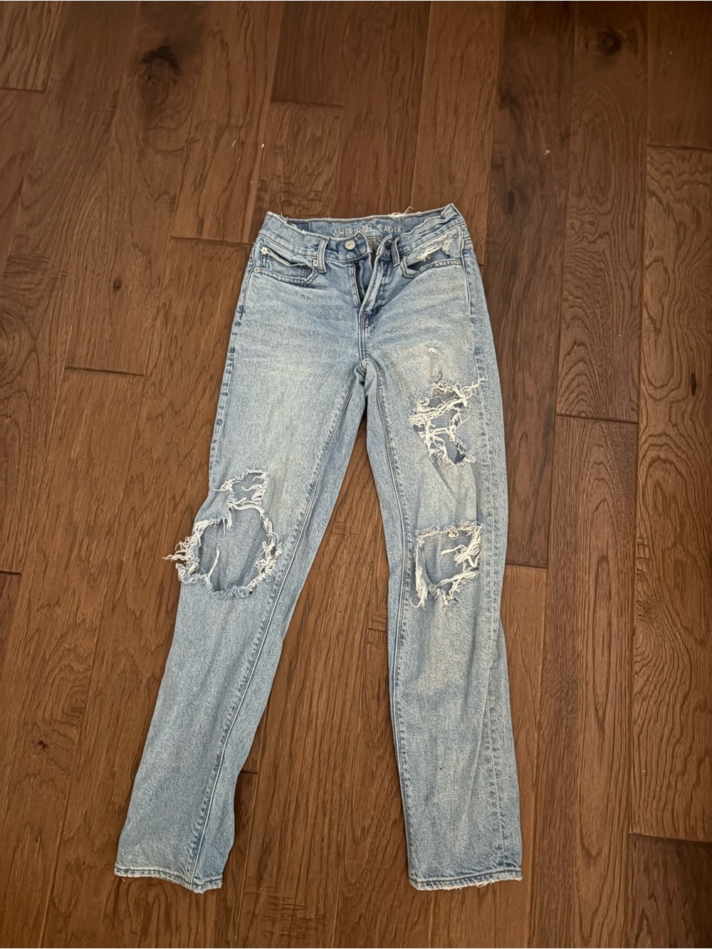 American Eagle Outfitters Light Blue Distressed Straight-Leg Jeans